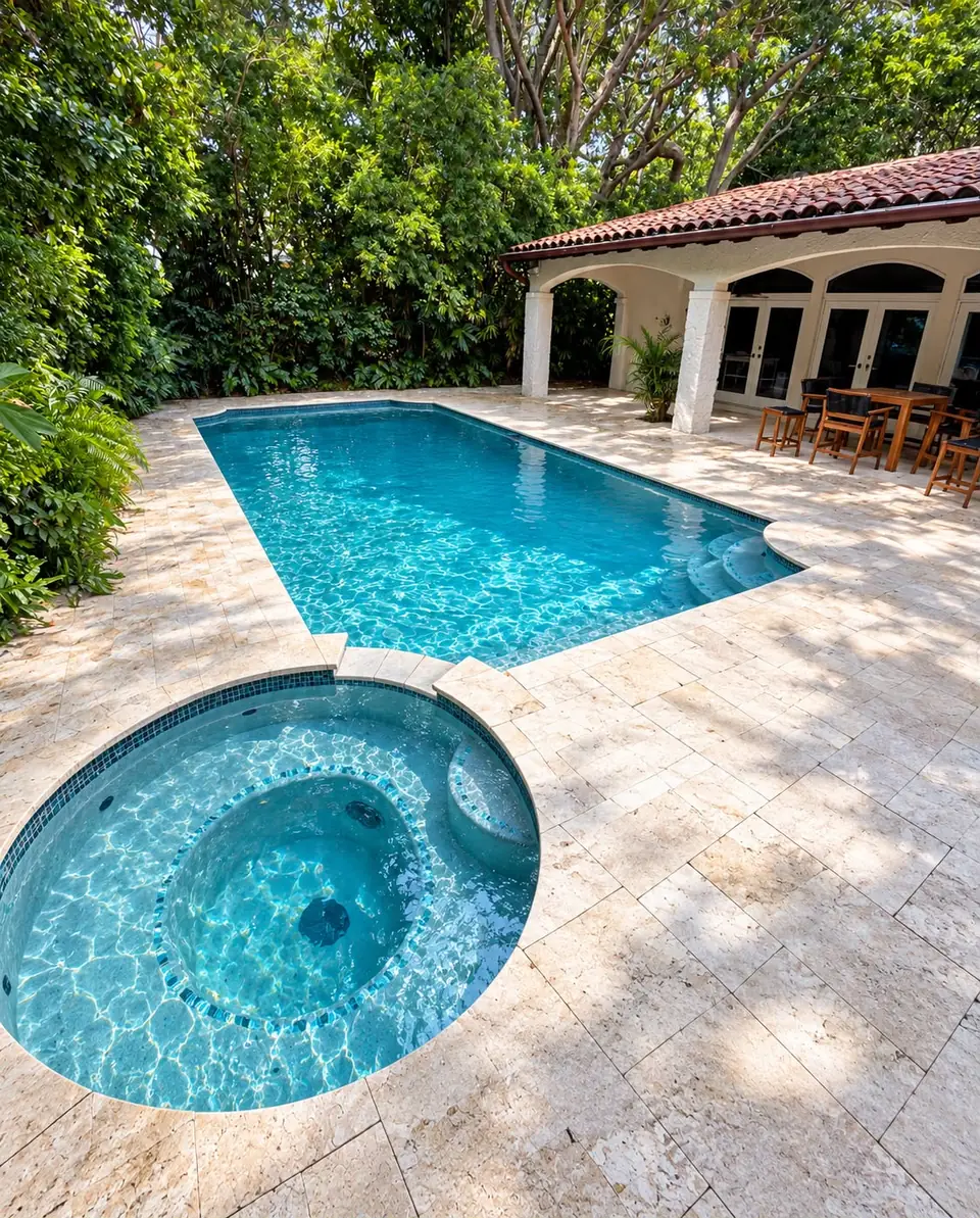 Pool with round spa